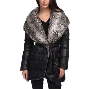 🖤✨ Diane von Furstenberg Paulina Reversible Puffer Down Coat Snakeskin Black S